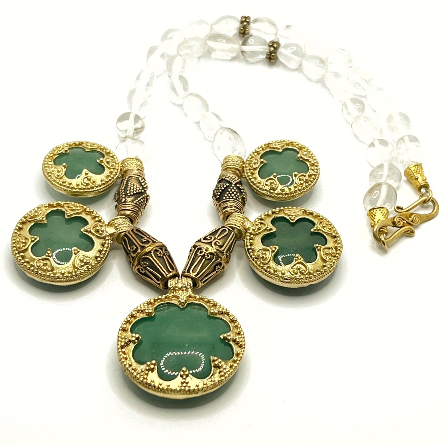 Bronze Gotland lens necklace with green aventurine and rock crystal