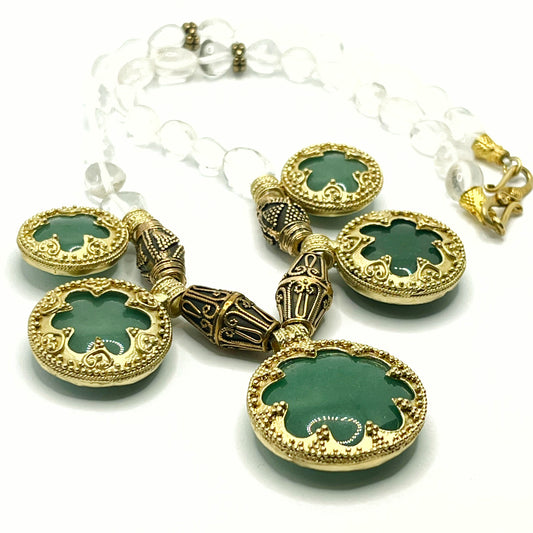 Bronze Gotland lens necklace with green aventurine and rock crystal